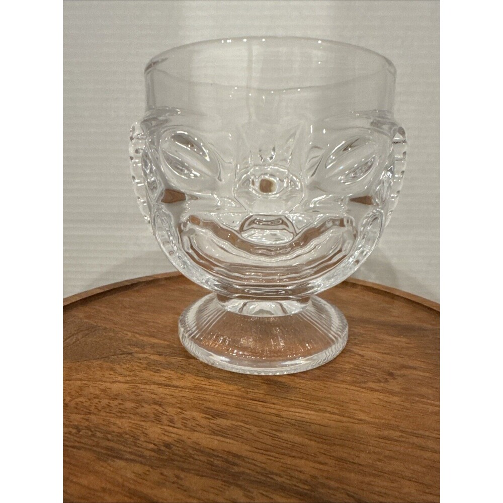 Tiki 2 Face Happy Sad Vintage Indiana Glass Large Cup Goblet Hawaiian
